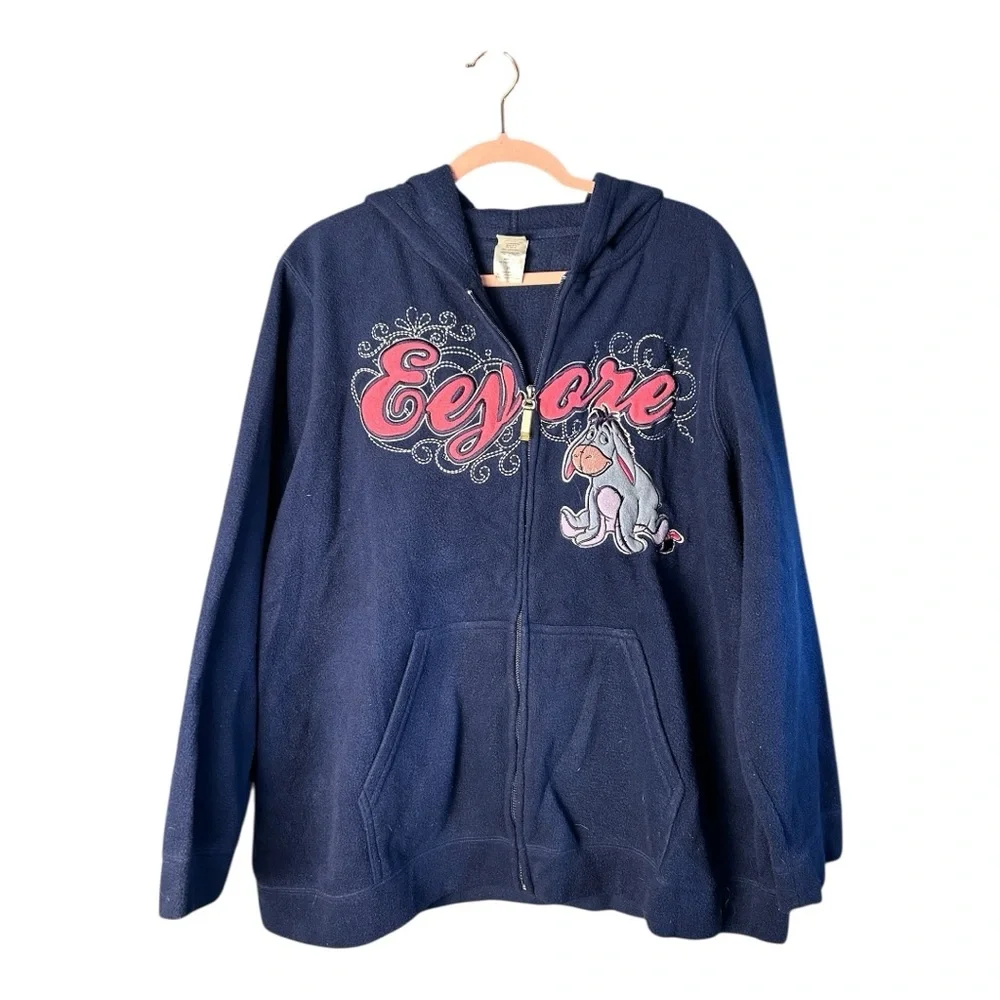 Disney Women's Eeyore Navy Blue Long Sleeve Full Zip Fleece Hoodie Size 2X - Picture 2 of 6